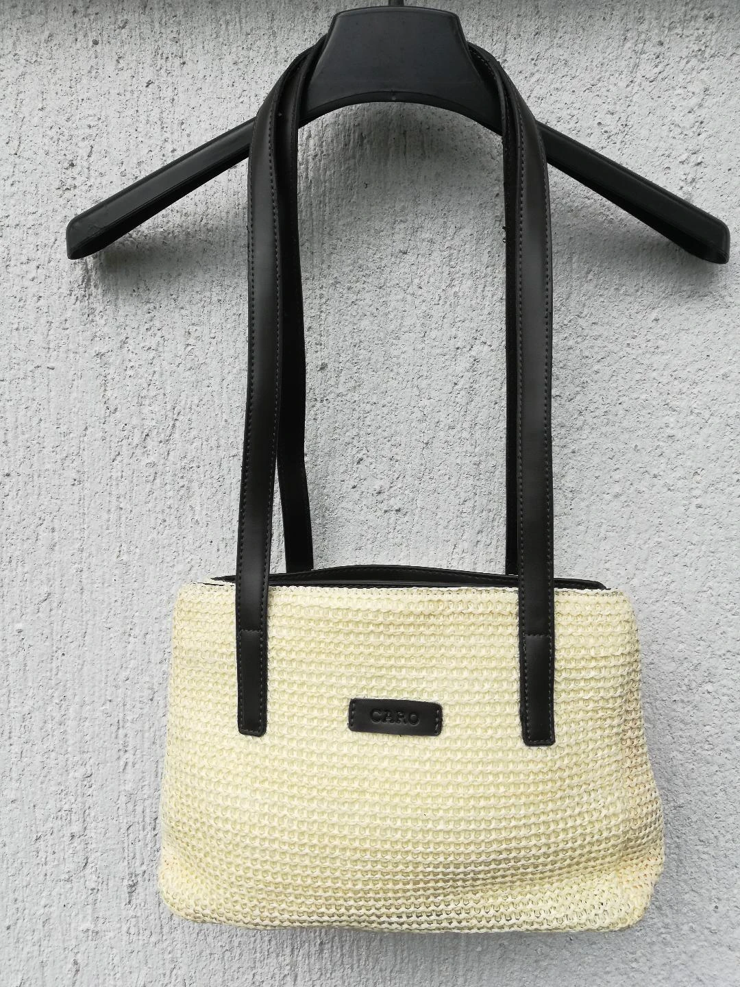 Petit sac bandoulière 2 anses double compartiment genre tressé Jaune Paille-neuf